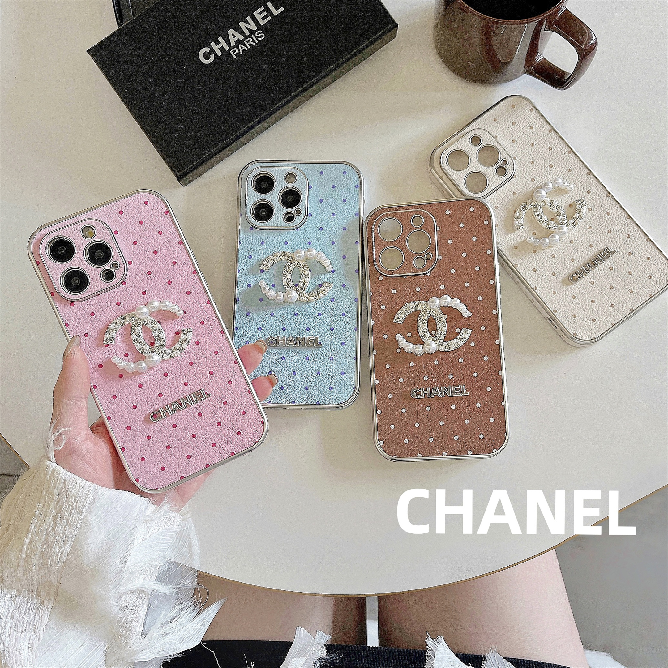 Pearl Chanel Letter Label Leather Apple iPhone Case