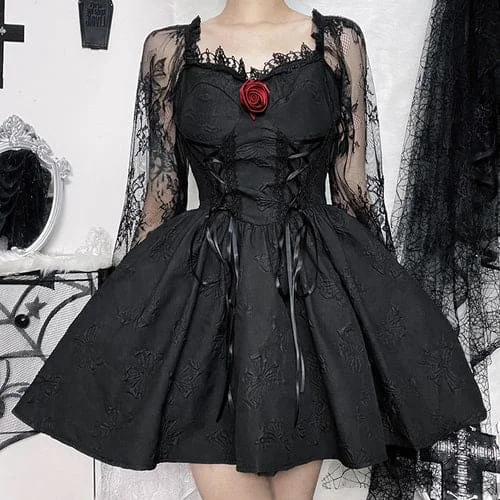 Kawaii Gothic Princess Rose Black Dress ON225