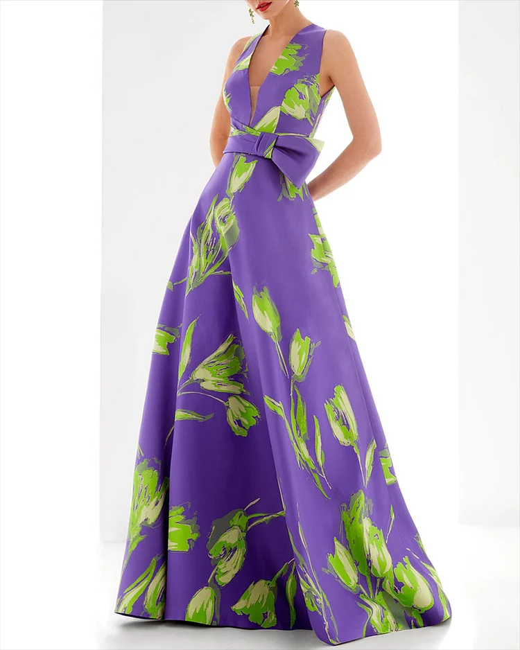 Women's V-neck sleeveless printed Dress