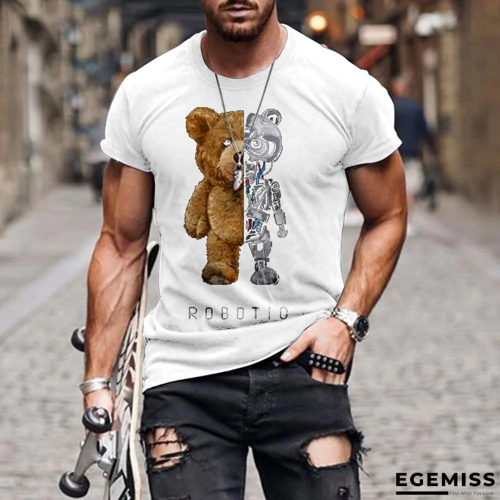 Loose Teddy Bear Fashion Collarless Black T-shirt Short Sleeve Men | EGEMISS