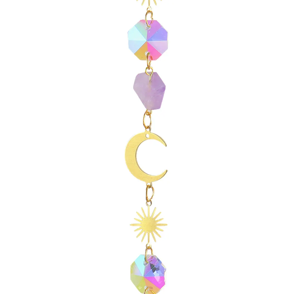 Crystal Wind Chime Star Moon Prism Hanging Pendant Home Garden Decor (B)