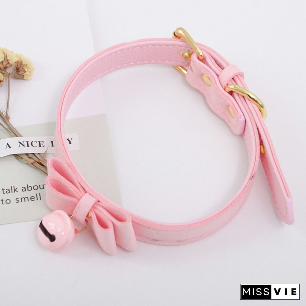 Bow Knot Small Bell Leather Collar