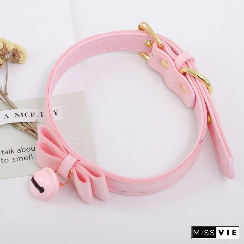 Bow Knot Small Bell Leather Collar