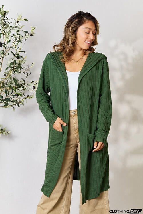 Basic Bae Full Size Ribbed Open Front Long Sleeve Cardigan