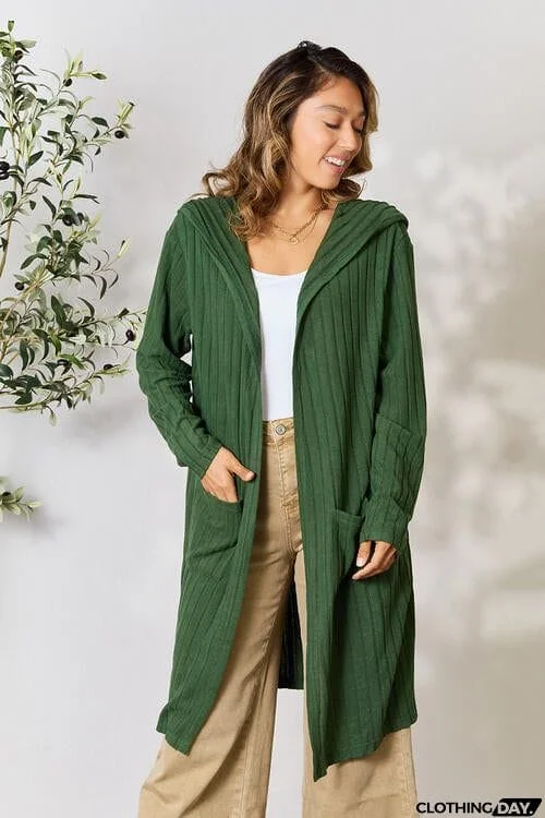 Basic Bae Full Size Ribbed Open Front Long Sleeve Cardigan