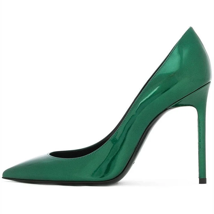 Green Patent Leather Pointy Toe Stiletto Heels Pumps Office Shoes |FSJ Shoes