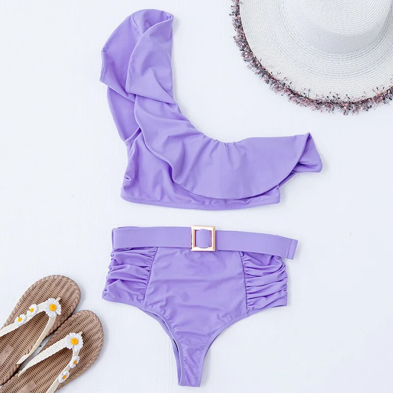 2021 New One Shoulder Swimsuit Print Bikinis Brazilian Sexy Bikini Set High Waist Swimming Suits Bathing Suit Summer Beachwear