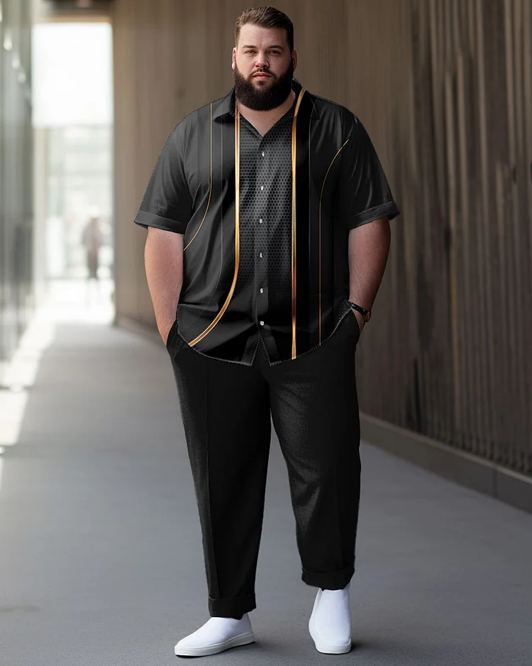 Men's Plus Size Gradient Geometric Stripe Short Sleeve Walking Suit