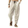 Gioiacombo&trade; Pantaloni da uomo larghi con coulisse in cotone e lino