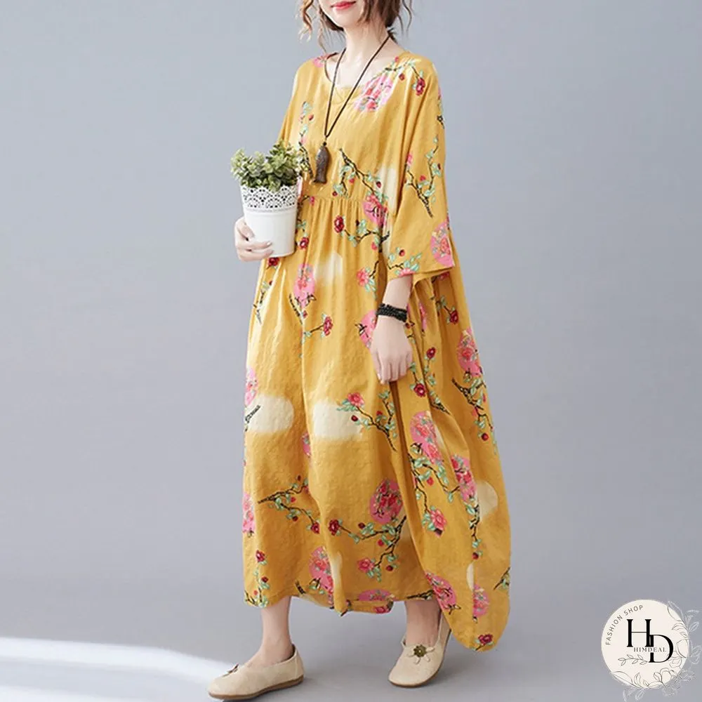 ZANZEA Women Half Sleeve Round Neck Dress Floral Print Summer Dress Casual Loose Long Dress