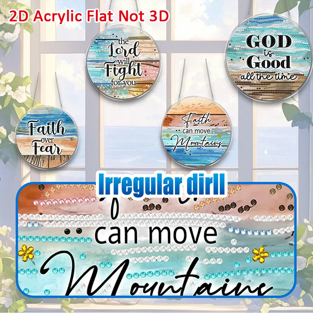 4pcs Beach Text DIY 2D Flat Acrylic Diamond Painting Kits Diamond Art Pendant