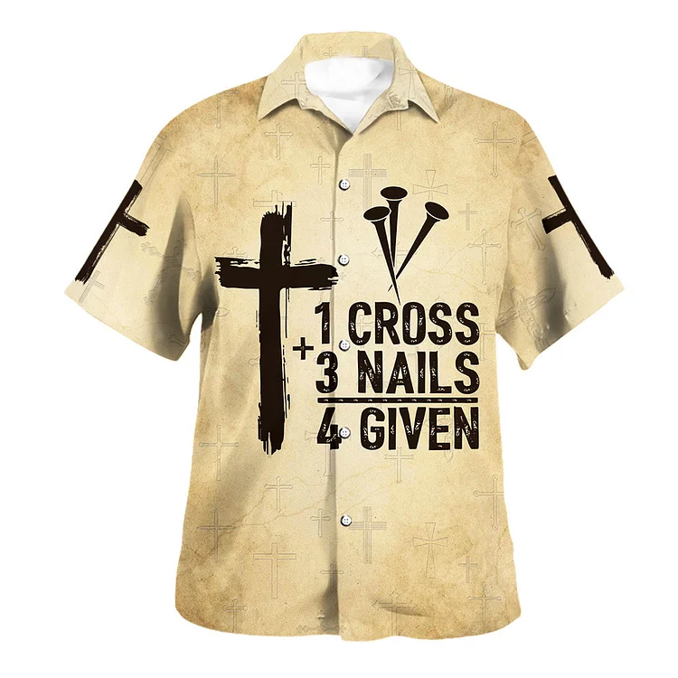 BrosWear Jesus Cross Printed Short Sleeve Shirt