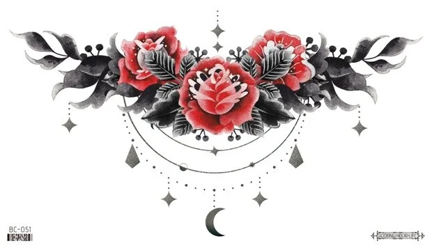 Sdrawing Temporary Tattoo Sticker leaf flower plant black sketch Fake Tatoo Breast Chest Back Belly Flash Tatto For Women Girl