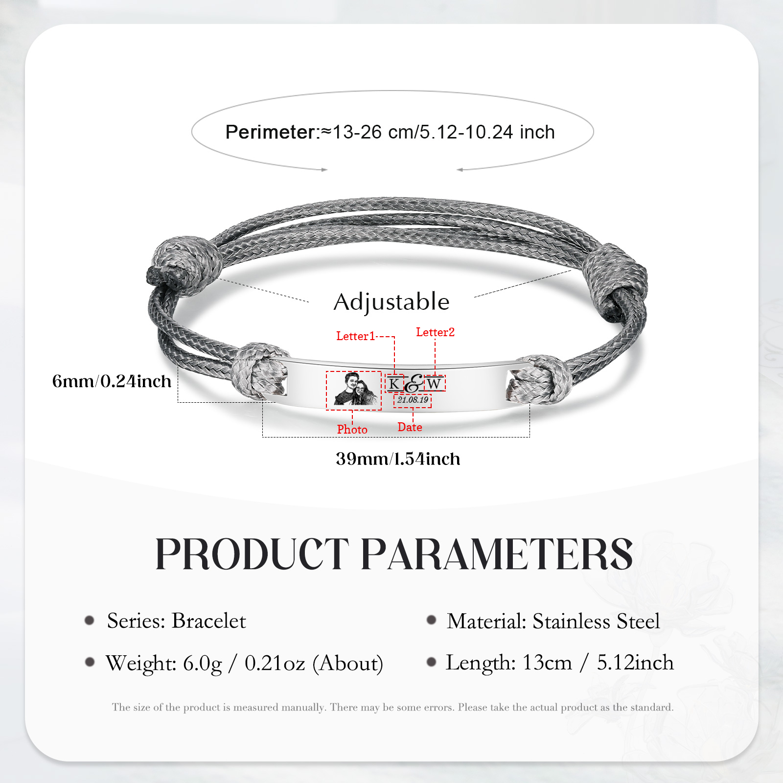 Braccialetti acciaio inox 1 nome 2 lettere e 1 foto personalizzabili per coppia multicolori da scegliere