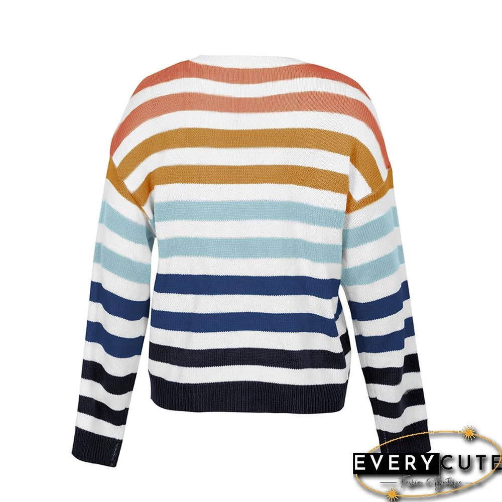 Orange Multicolor Stripes Loose Style Sweater
