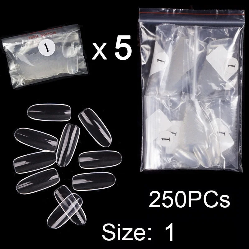 250 PCS Same Size Fake Nails Oval Shape False Nail Tips For Drawing Nail Design Acrylic Full Nails Art Size 0 1 2 3 4 Available-Nail Inspo