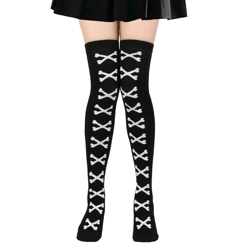 Halloween Retro Women’s Bat Blood Stains Skull Polyester Cotton Over The Knee Socks A Pair