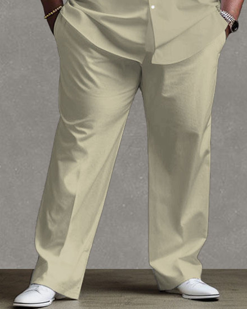 Men's Plus Size Daily Casual Simple Shoulder Vintage Print Long Sleeve Shirt Trousers Suit