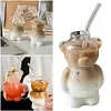 Cute Bear Glass Cup Cartoon Bear Shaped Coffee Mug Beverage Glasses (No Straw)