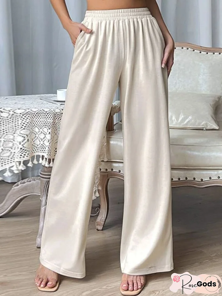 Women Casual Plain Autumn Polyester Daily Loose Straight Pants Long H-Line Casual Pants