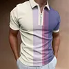 Gioiacombo&trade; Polo da uomo a manica corta con cerniera a righe estiva