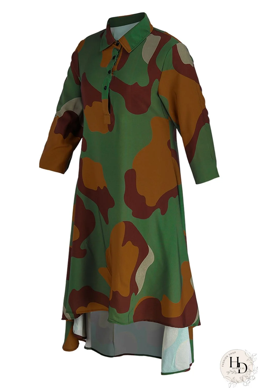 Camouflage Fashion Casual Print Patchwork Turndown Collar Shirt Dress