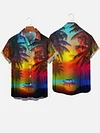 Hawaiian Summer Colorful Sunshine Boat And Palm Tree Printing Short Sleeve Shirt