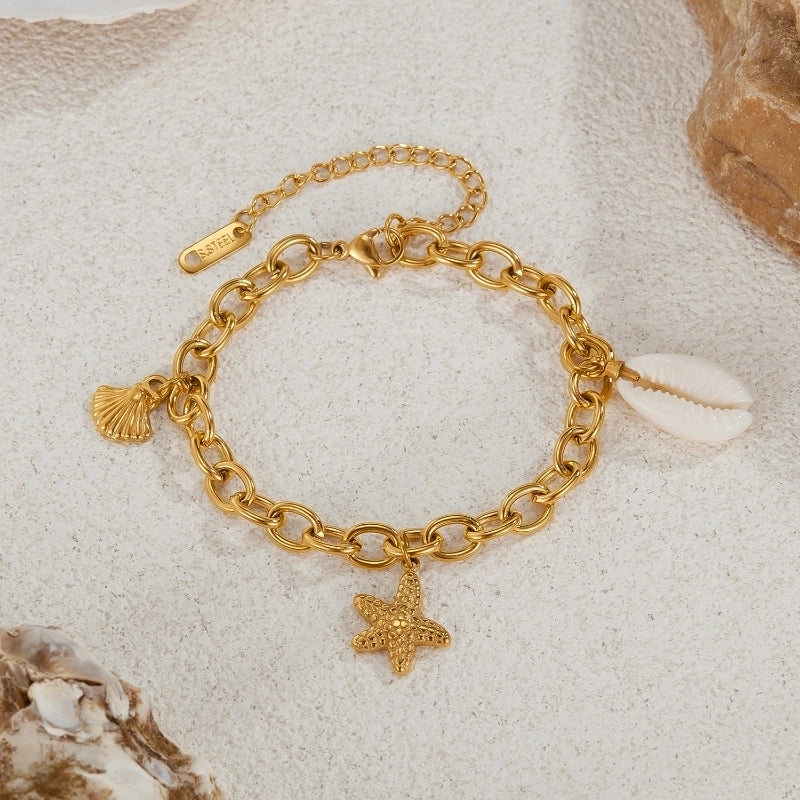 Marine Style Sweet Minimalist Starfish Shell 304 Stainless Steel Bracelets In Bulk