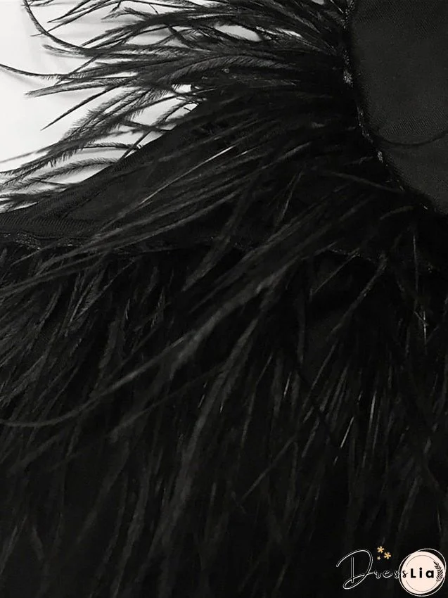 Semi Formal Party Dress Feather Dress Bodycon Midi Dress Black Blue Orange Sleeveless Pure Color Backless Winter Fall One Shoulder Slim S M L XL 2XL for Women