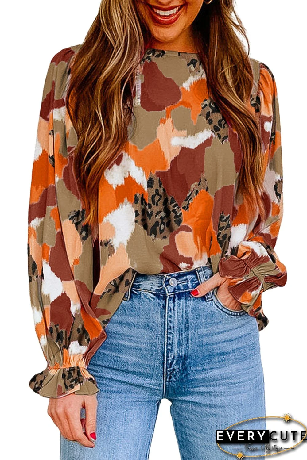 Multicolor-4 Abstract Printed Long Sleeve Blouse