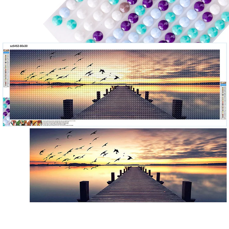 Wooden Bridge At Sunset 80*30CM (Canvas) Full Round Drill Diamond Painting gbfke