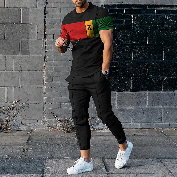 BrosWear Casual Reggae K Print Short Sleeve T-Shirt And Pants Co-Ord