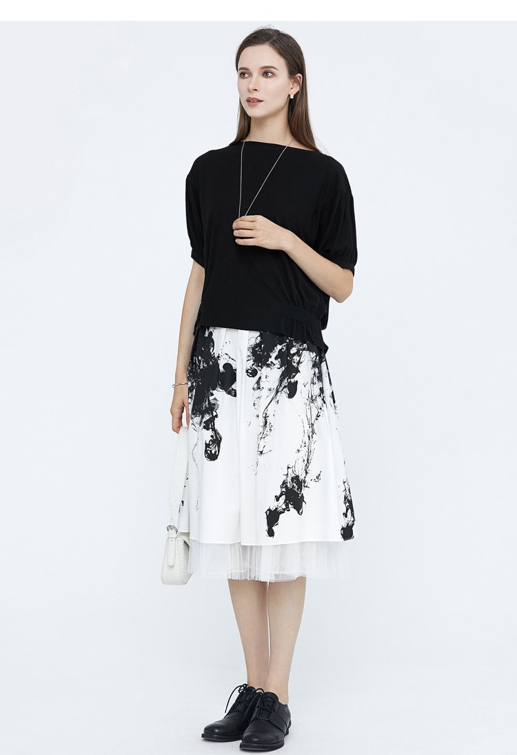 SDEER Ink smudged mesh stitching fashion skirt