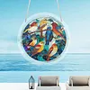 (18.5cm)DIY Acrylic Jigsaw Puzzle Window Hanging with Hanging Chain DIY Stained Glass Decoration Round Window Puzzle Decor for DIY Craft Project (Birds)