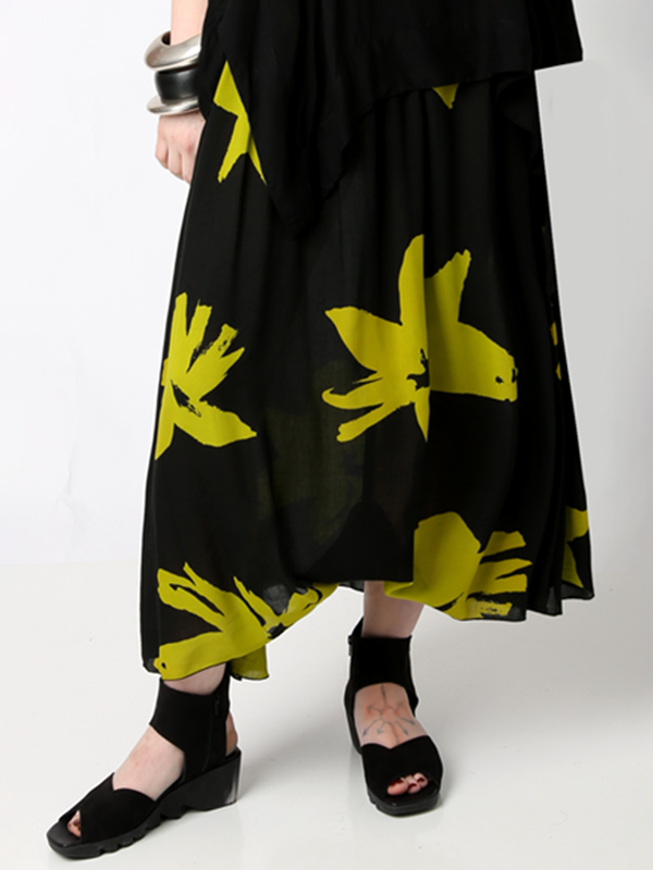 Asymmetric Draped Print A-Line Skirt