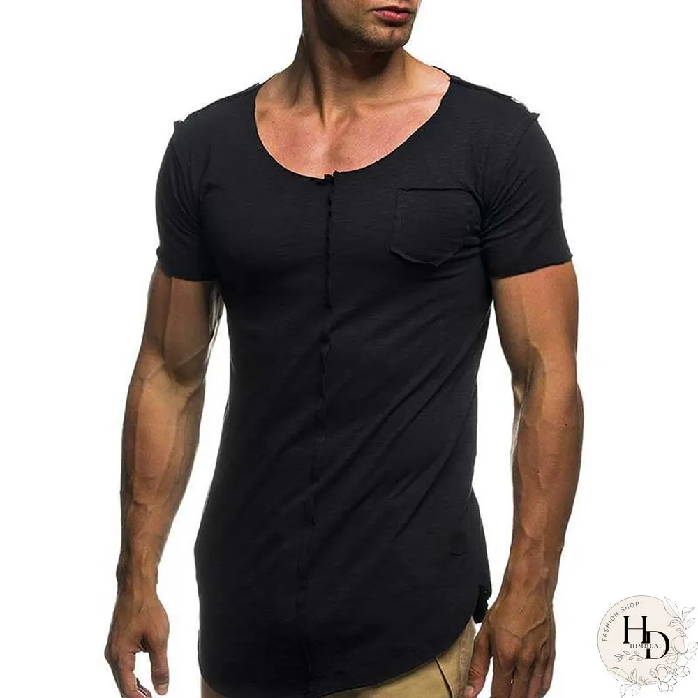 Fashion Mens Patchwork Tshirt Solid Short Sleeve Shirt Spring Summer Casual neck slim