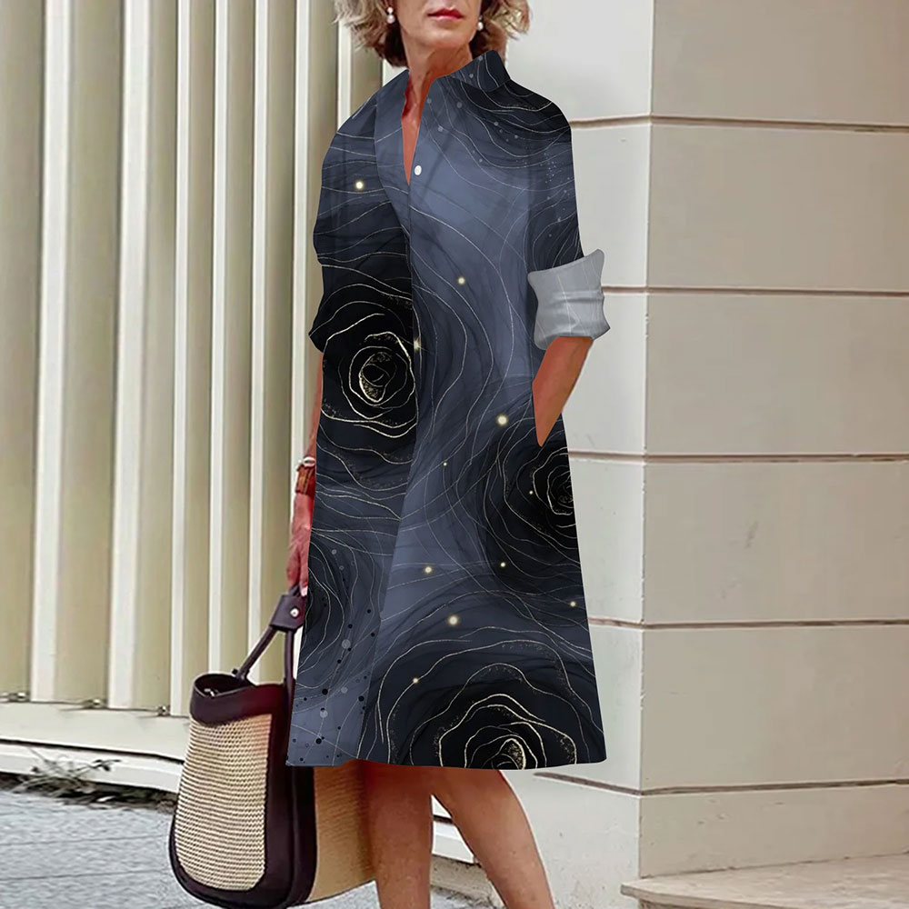 Monroewheels fairy dress short Women Lapel Button Shirt Dresses White & Black Flower Printed Dress Loose A-Line Long Skirts Spring & Summer Casual Beach Party