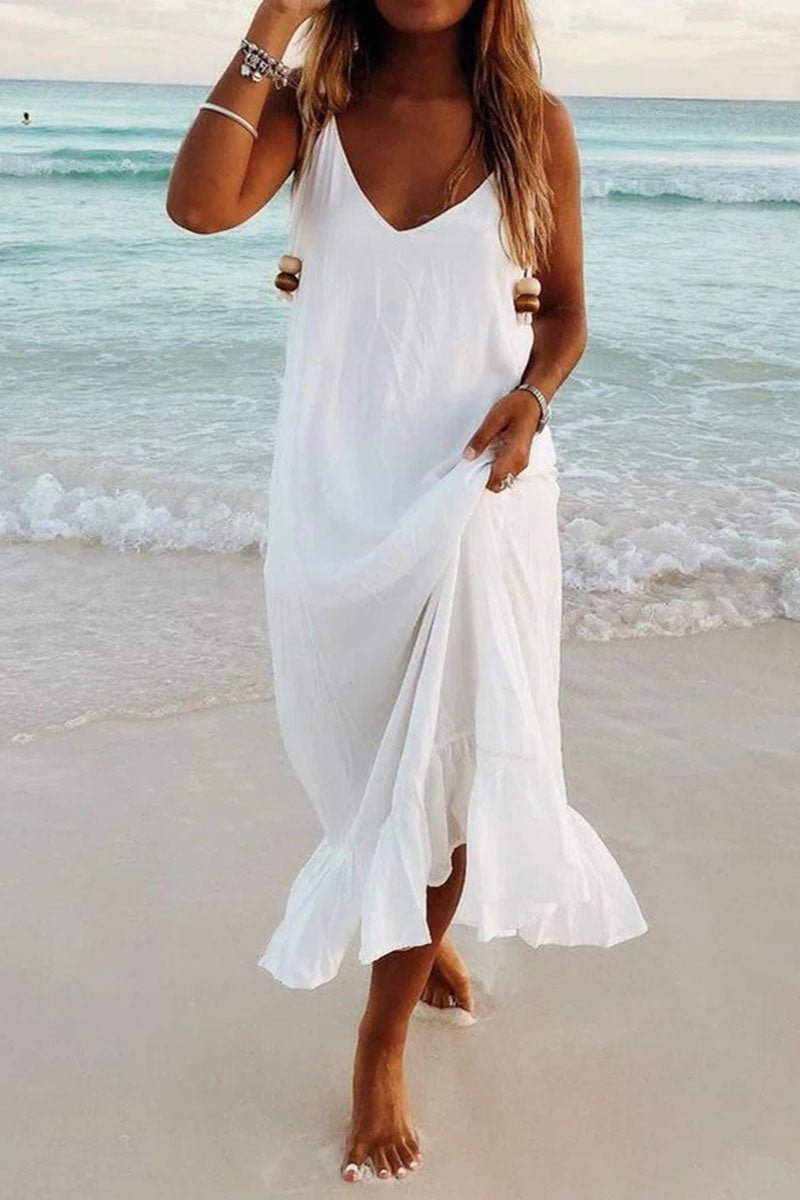 Fashion Simplicity Solid V Neck Beach Dresses(5 Colors)