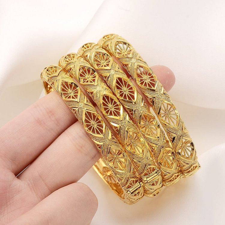 4pcs/Set 24K Dubai Gold Color African Bridal Wedding Bangles For Women