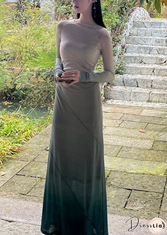 Slim Fit O-Neck Gradient Color Knit Long Dress Spring