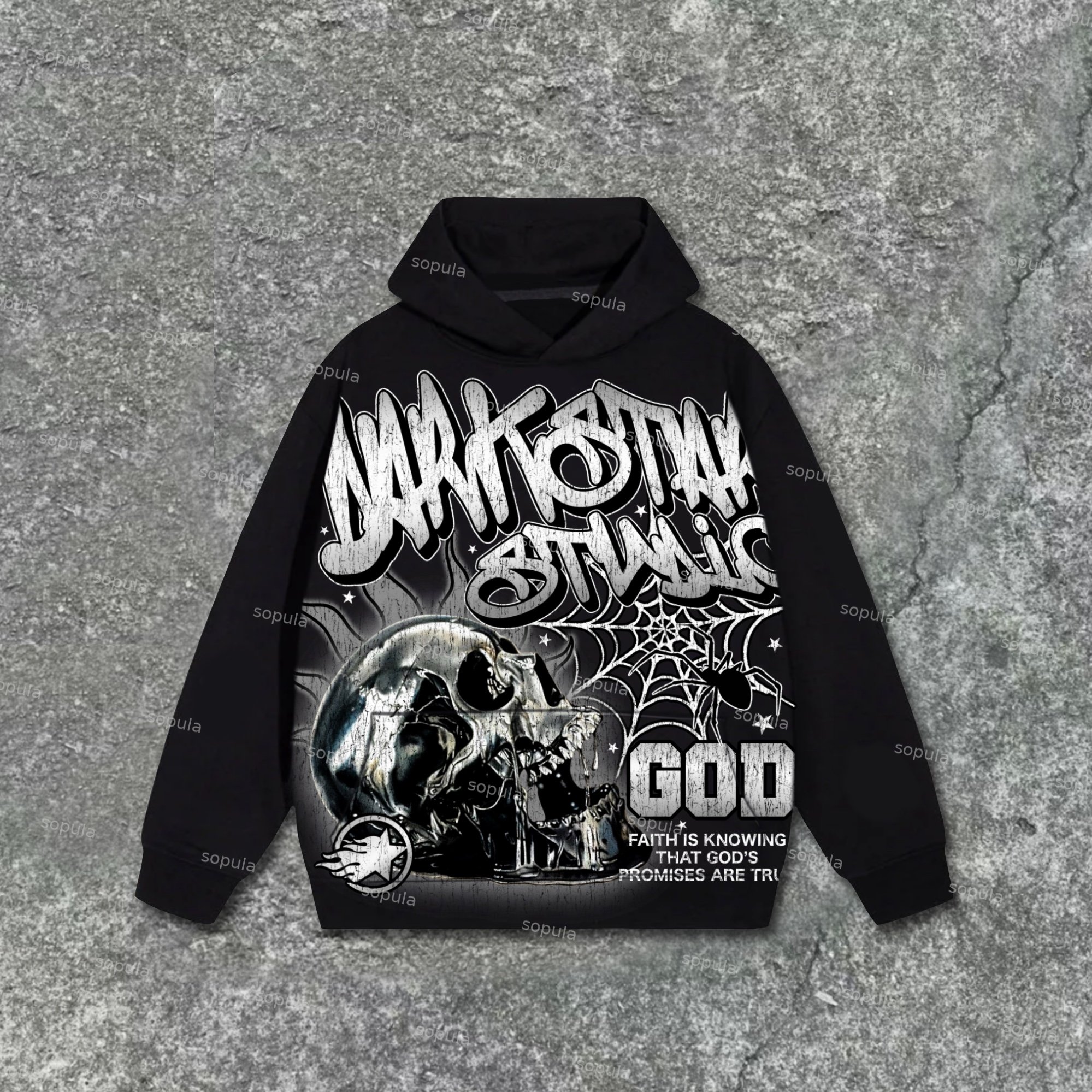 Sopula Darkstar-God's Skull Print Pattern Pockets Hoodie - SOPULA