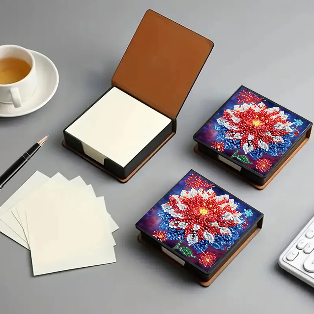 Independence Day Flower PU Diamond Painting Notecard Box for Beginners