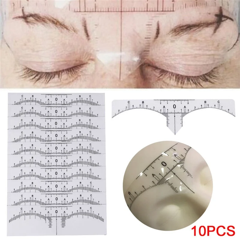 10 Pcs/Set Reusable Semi Permanent Eyebrow Ruler Eye Brow Measure Tool Eyebrow Guide Ruler Microblading Calliper Stencil Makeup
