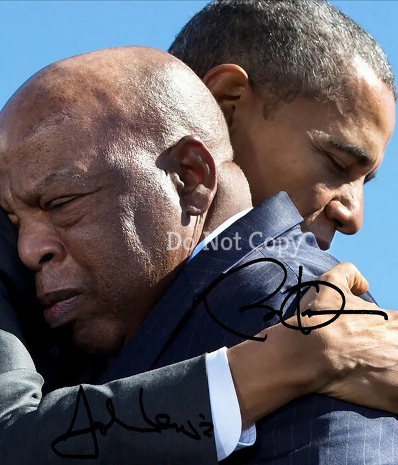 Barack Obama & John Lewis Signed Photo Poster painting 8x10 rp Autographed