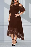 Plus Size Lace Stitching Cold Shoulder Maxi Dresses