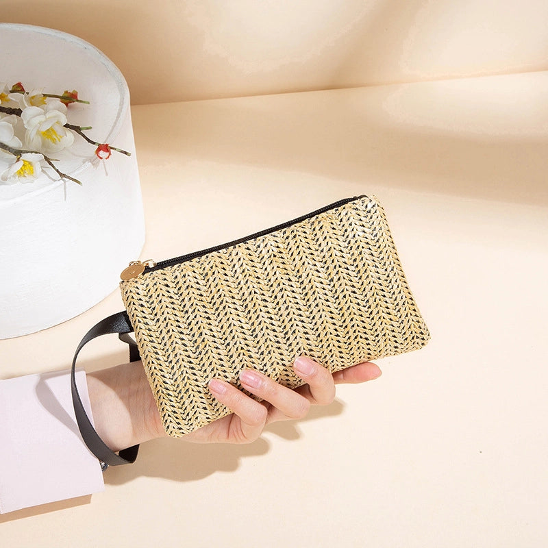 Women’s Stripe Solid Color Pu Leather Zipper Wallets