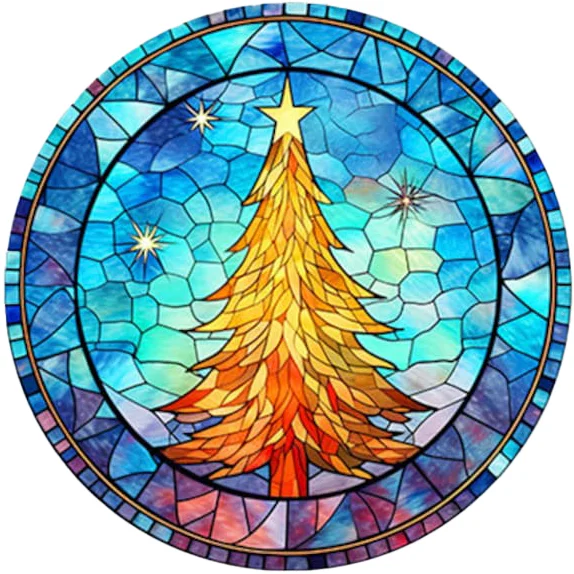 Christmas Tree Glass Painting 40*40CM (Canvas) AB Round Drill Diamond Painting gbfke