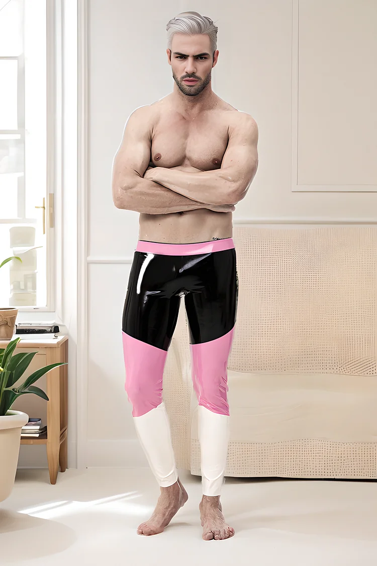 Men's Latex Leggings Male 'Neapolitan' Leggings Three-color Panelled Creative Pants