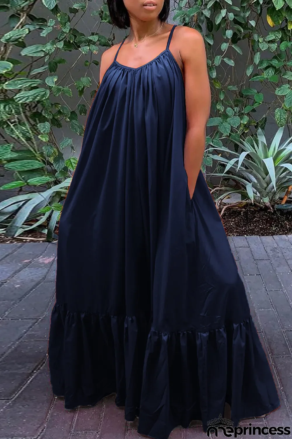 Light Purple Sexy Casual Solid Backless Spaghetti Strap Loose Sling Dress