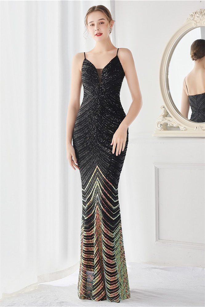 Elegant Spaghetti-Straps Sequined Evening Gowns Mermaid Sleeveless YE0090 - lulusllly